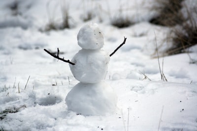 雪人在雪地上用手杖的照片